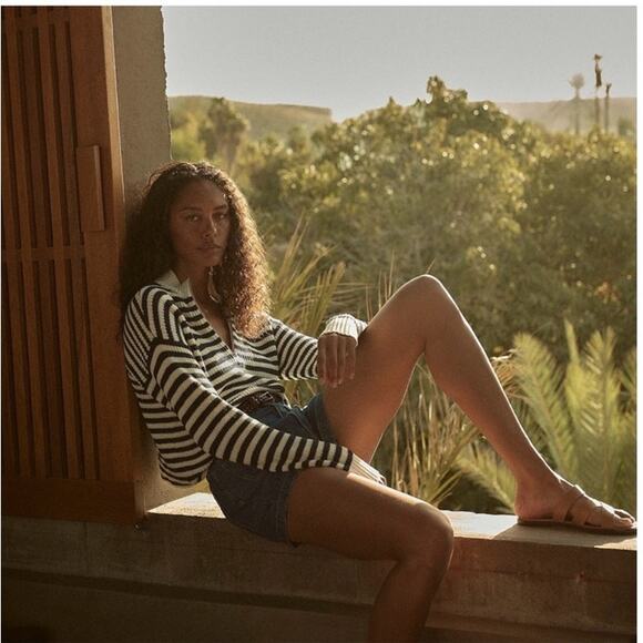 Madewell Sweaters - NWT Madewell Ribbed Half-Zip Sweater in Navy Stripe Size L‎